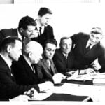 Schriftstellerseminar in den R&auml;umen der &laquo;Freundschaft&raquo;, 1967; V.l.n.r. stehend: David Jost, Hugo Hermann. Sitzend: Heinrich K&auml;mpf, Alexander Brettmann, Dominik Hollmann, Joachim Kunz, Johann Friesen, Ernst Kontschak, Friedrich Bolger. | Bild: P. Pochodin