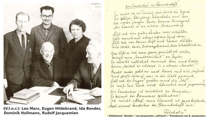 (V.l.n.r.): Leo Marx, Eugen Hildebrand, Ida Bender, Dominik Hollmann, Rudolf Jacquemien | Foto aus dem privaten Archiv von Eugen Hildebrand