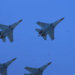 Kampfjets in Rautenformation, zu Beginn ihrer Showeinlage.