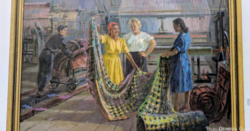 Frauen in der Textilfabrik: Ein Bild von Aisha Galymbajewa.